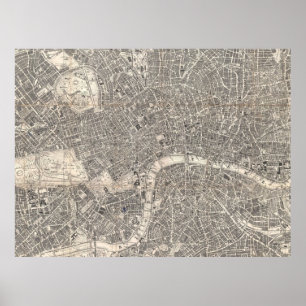 Póster Mapa de época de Londres Inglaterra (1899) 2