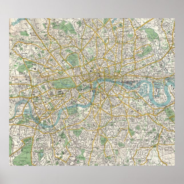 Póster Mapa de época de Londres Inglaterra (1900) (Frente)