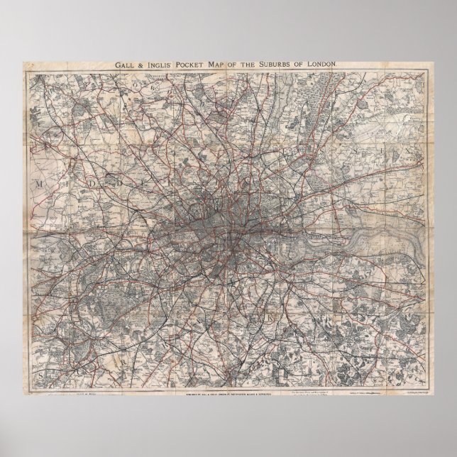 Póster Mapa de época de Londres Inglaterra (1900) 2 (Frente)