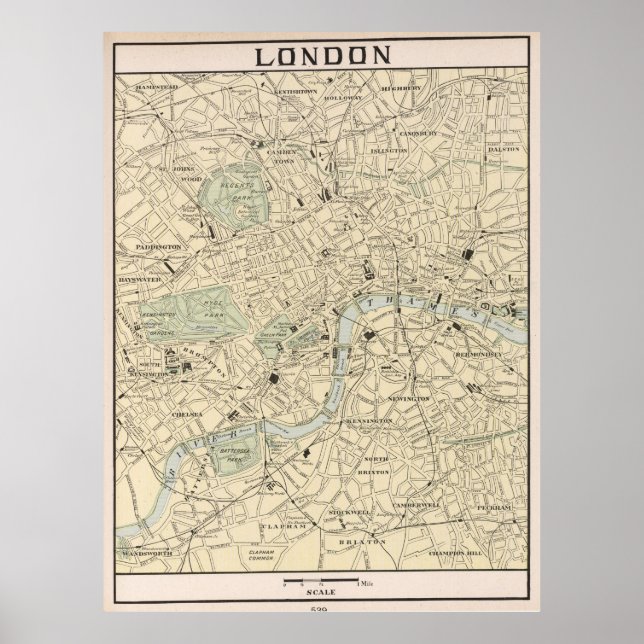 Póster Mapa de época de Londres Inglaterra (1901) (Frente)