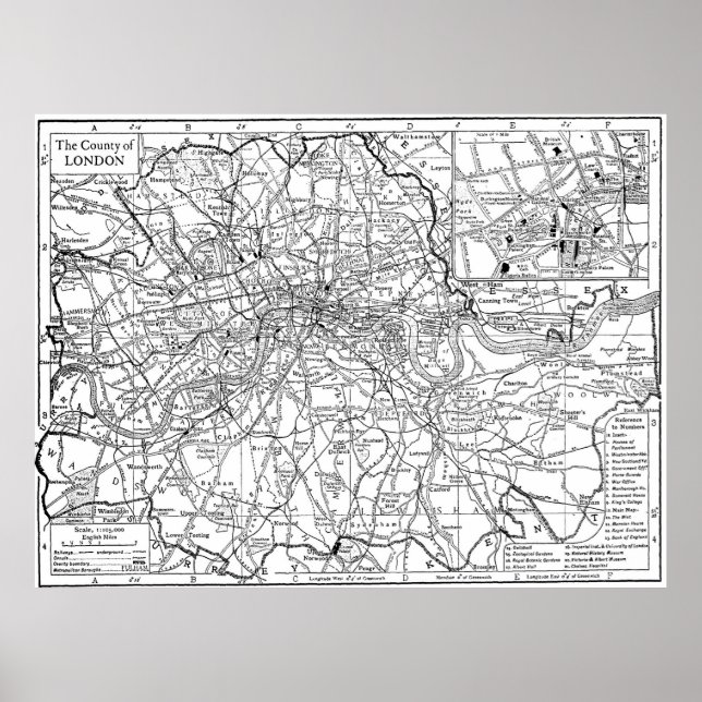Póster Mapa de época de Londres Inglaterra (1911) (Frente)