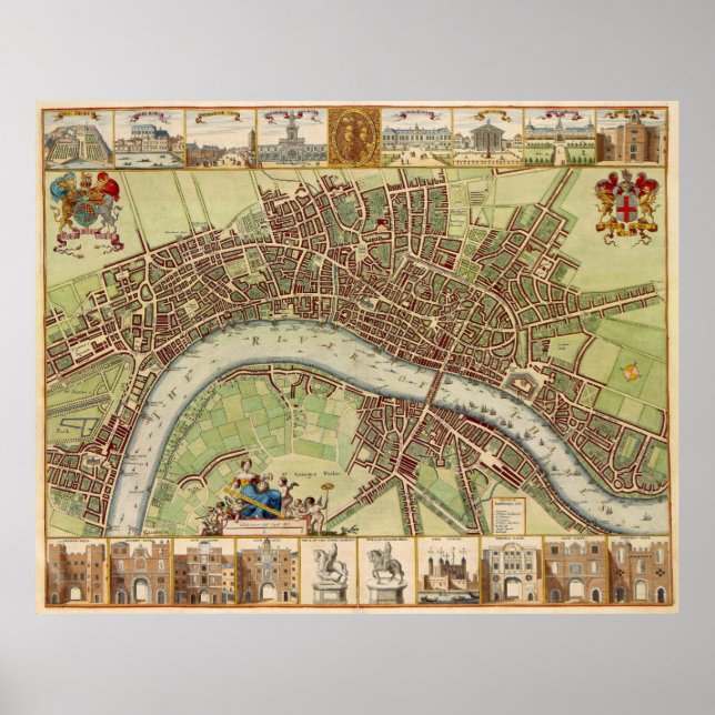 Póster Mapa de época de Londres (siglo XVII) (Frente)
