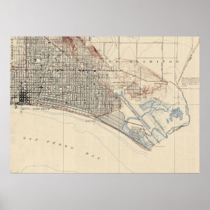 Póster Mapa de época de Long Beach California (1923)