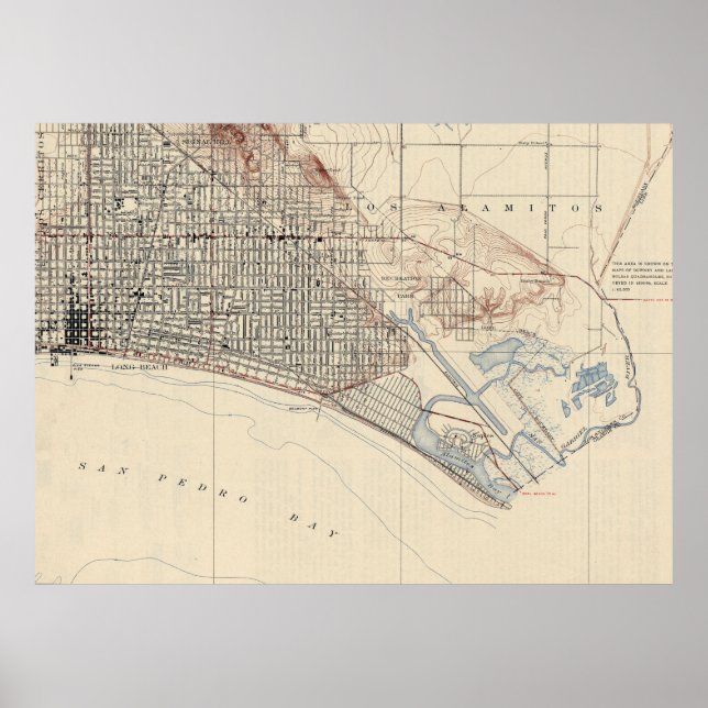 Póster Mapa de época de Long Beach California (1923) (Frente)