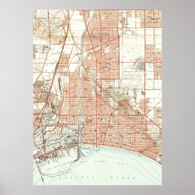 Póster Mapa de época de Long Beach California (1949) (Frente)