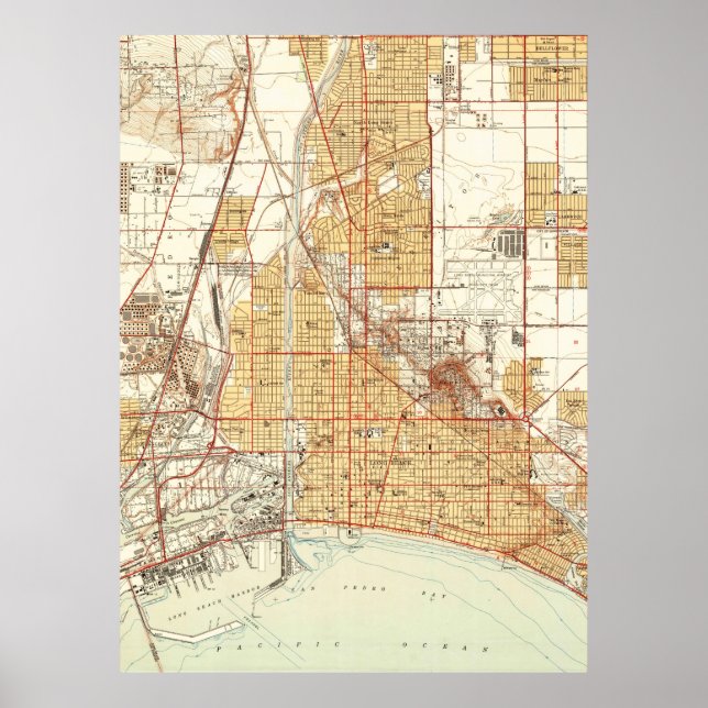Póster Mapa de época de Long Beach California (1949) 2 (Frente)