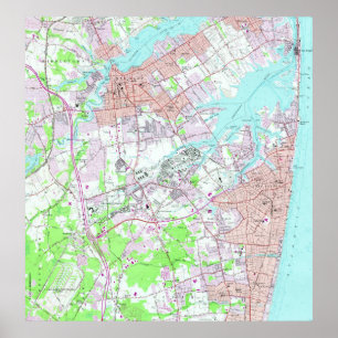 Póster Mapa de época de Long Branch & Red Bank NJ (1954)