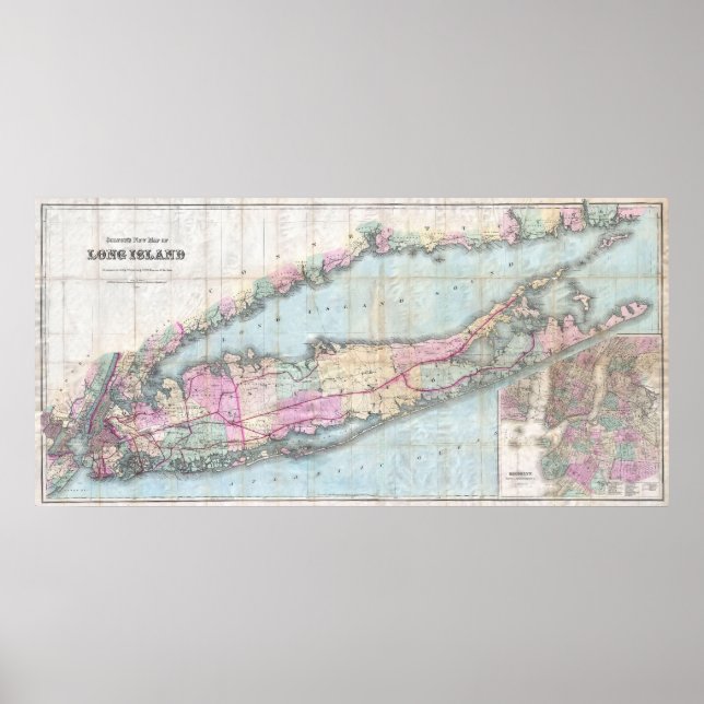 Póster Mapa de época de Long Island (1880) (Frente)