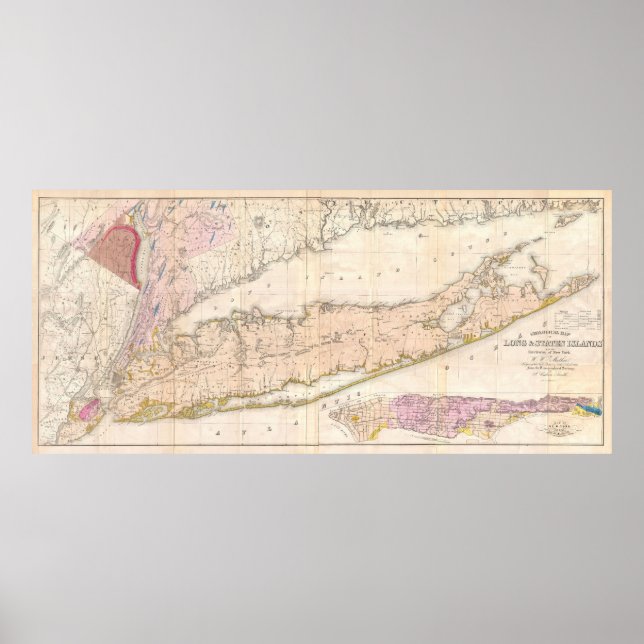 Póster Mapa de época de Long Island New York (1842) (Frente)