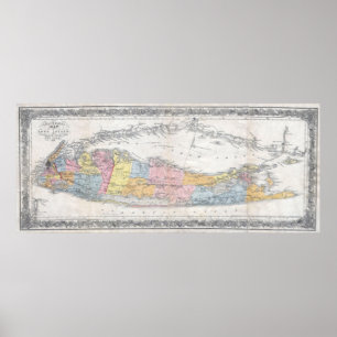 Póster Mapa de época de Long Island New York (1857)