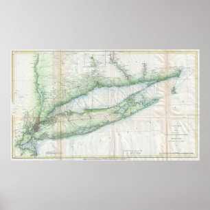 Póster Mapa de época de Long Island NY (1877)