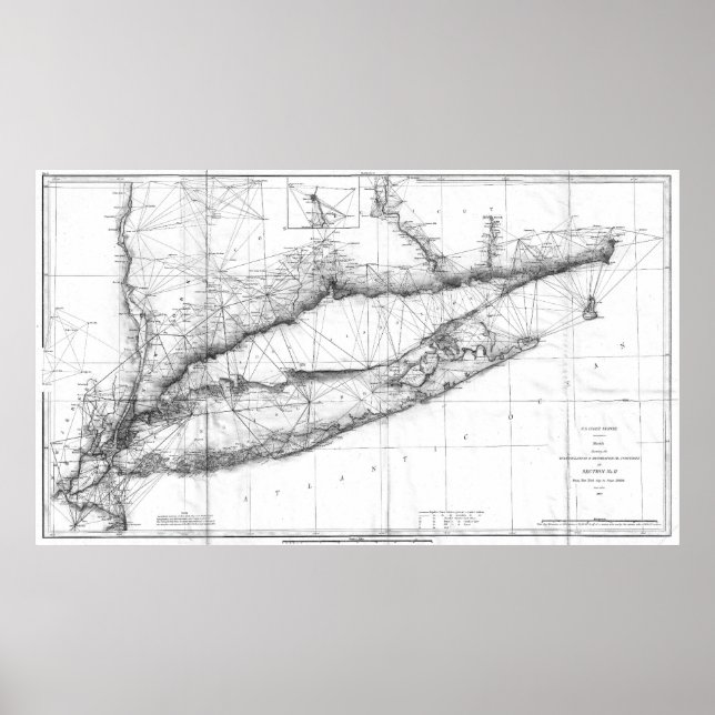 Póster Mapa de época de Long Island NY (1877) BW (Frente)