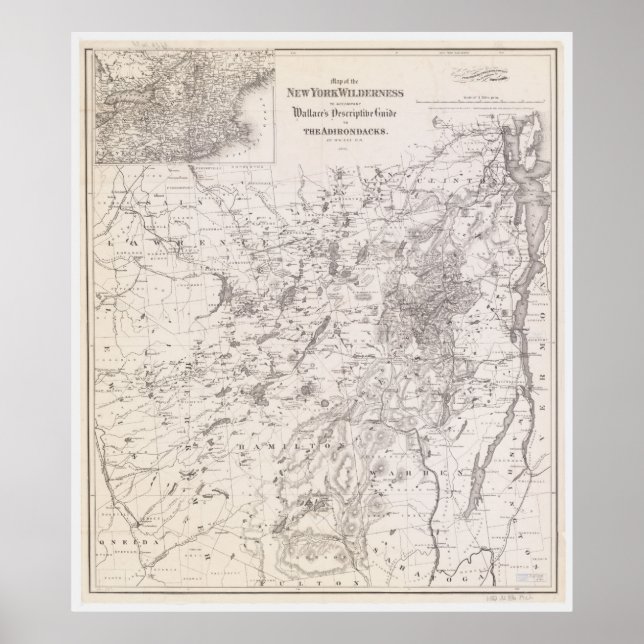 Póster Mapa de época de los Adirondacks Nueva York (Frente)
