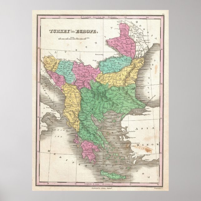 Póster Mapa de época de los Balcanes (1827) (Frente)