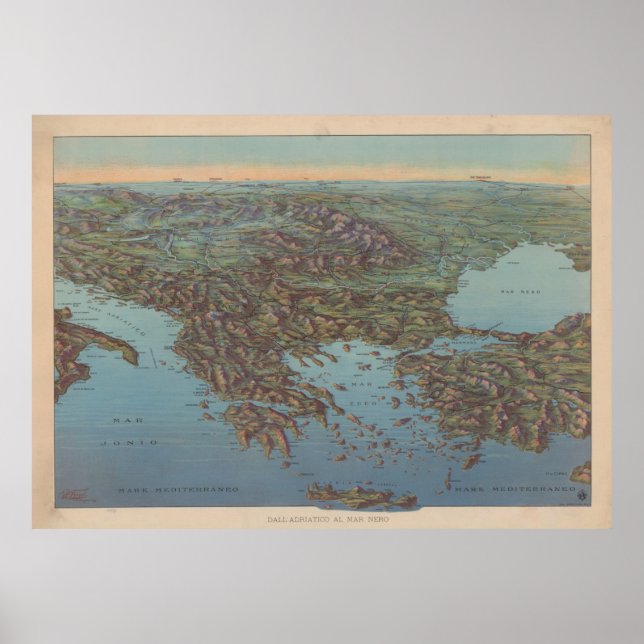 Póster Mapa de época de los Balcanes y el Mediterráneo 19 (Frente)