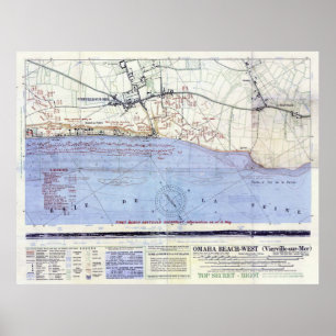 Póster Mapa de época de los desembarques de Omaha Beach (