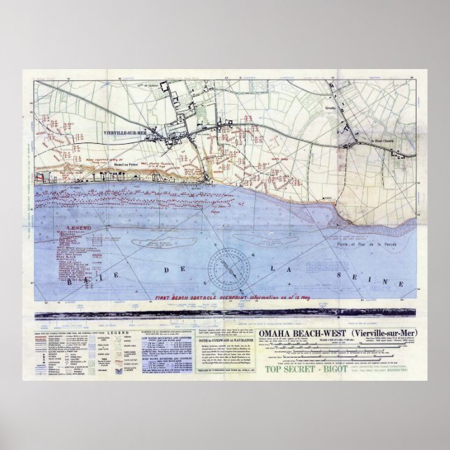 Póster Mapa de época de los desembarques de Omaha Beach ( (Frente)