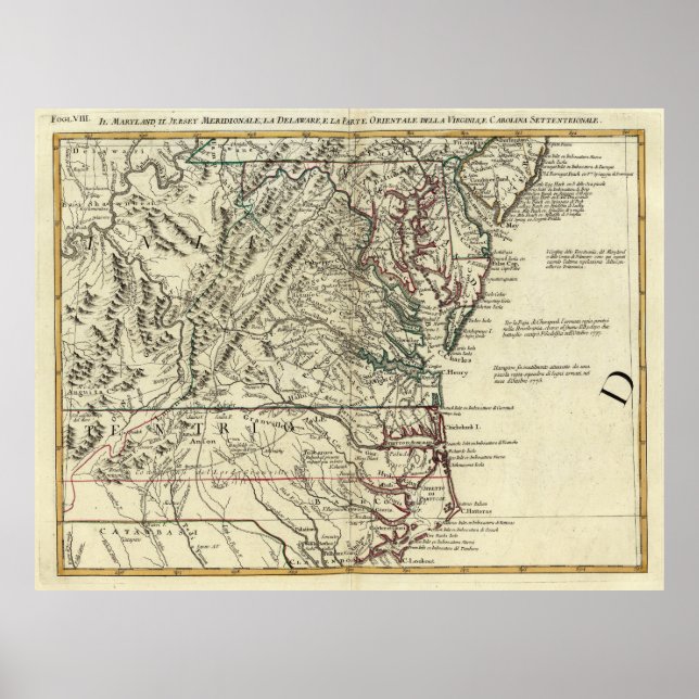Póster Mapa de época de los Estados del Atlántico medio ( (Frente)