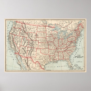 Póster Mapa de época de los Estados Unidos (1893)