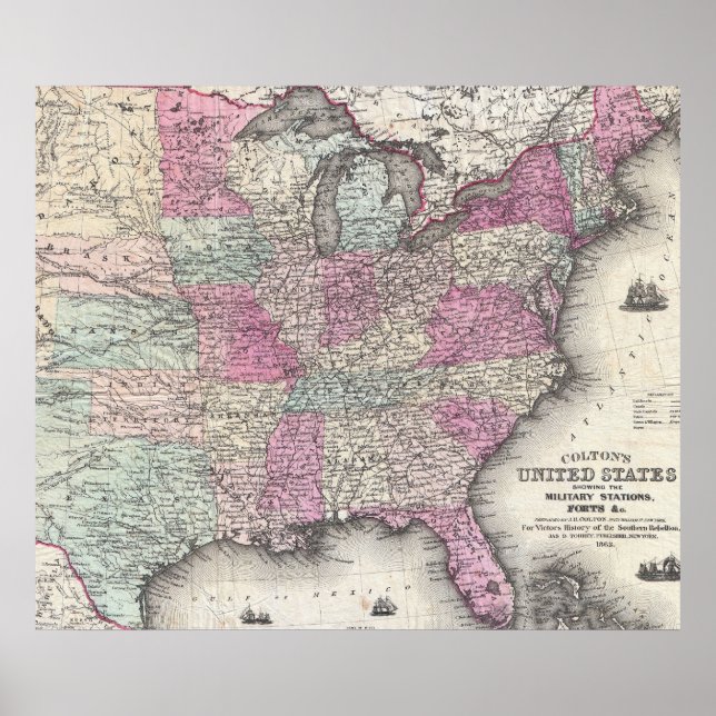 Póster Mapa de época de los Estados Unidos orientales (18 (Frente)