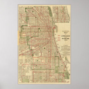 Póster Mapa de época de los ferrocarriles de Chicago (190