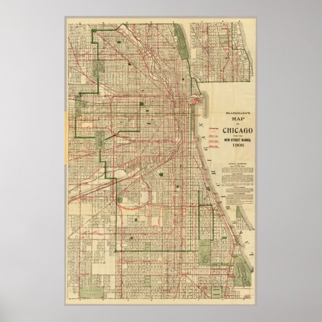 Póster Mapa de época de los ferrocarriles de Chicago (190 (Frente)