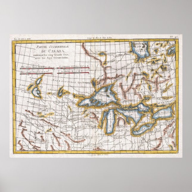 Póster Mapa de época de los Grandes Lagos y Canadá (1780) (Frente)