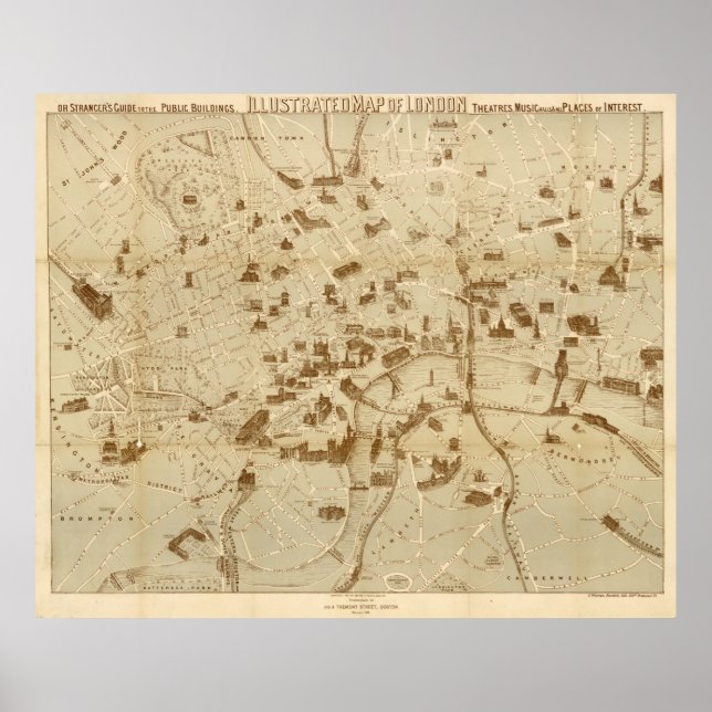 Póster Mapa de época de los monumentos de Londres Inglate (Frente)