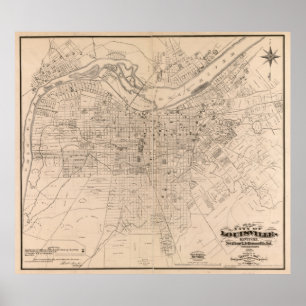 Póster Mapa de época de Louisville Kentucky (1873)