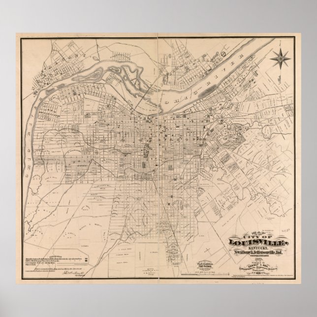 Póster Mapa de época de Louisville Kentucky (1873) (Frente)