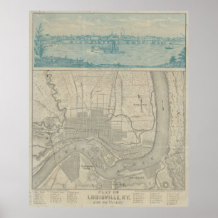 Póster Mapa de época de Louisville KY (1870)