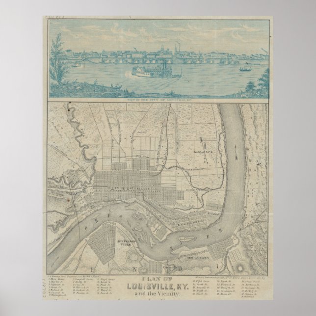 Póster Mapa de época de Louisville KY (1870) (Frente)