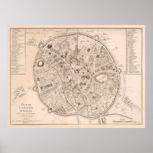 Póster Mapa de época de Lovaina Bélgica (1746)