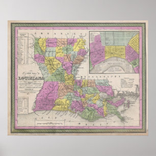 Póster Mapa de época de Luisiana (1853)