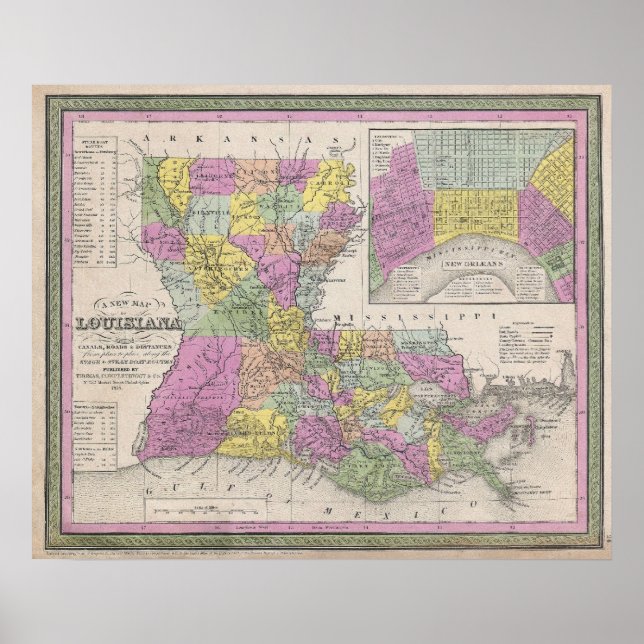 Póster Mapa de época de Luisiana (1853) (Frente)