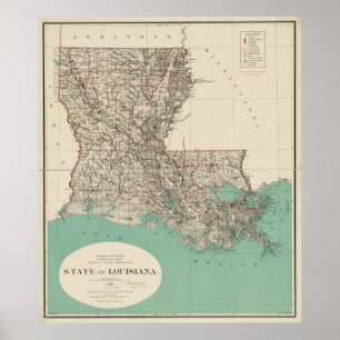 Póster Mapa de época de Luisiana (1887)