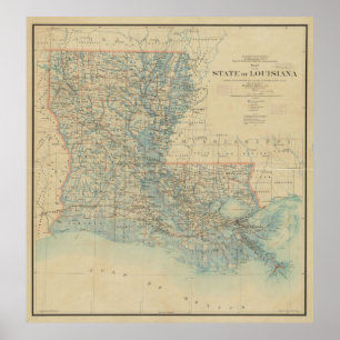 Póster Mapa de época de Luisiana (1896)