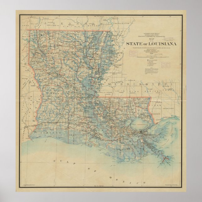 Póster Mapa de época de Luisiana (1896) (Frente)