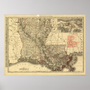Póster Mapa de época de Luisiana (1896)