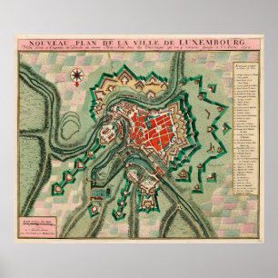 Póster Mapa de época de Luxemburgo (1744)
