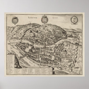 Póster Mapa de época de Lyon Francia (años 1600)