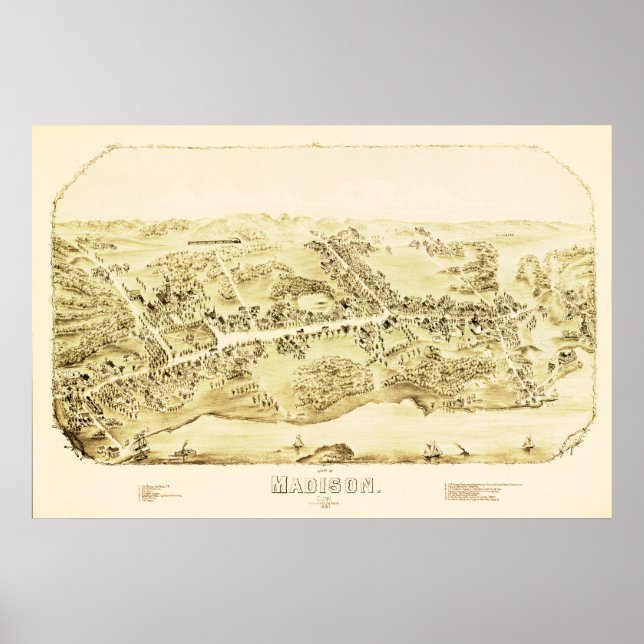 Póster Mapa de época de Madison, Connecticut, 1881 (Frente)