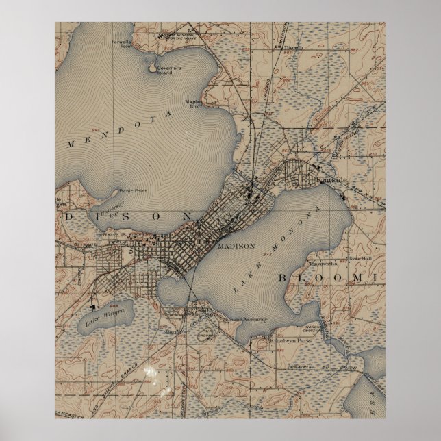 Póster Mapa de época de Madison Wisconsin (1904) (Frente)