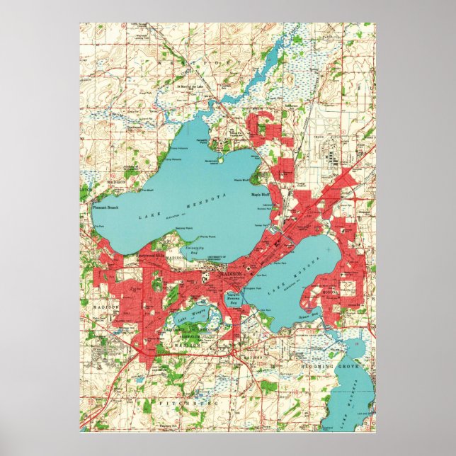 Póster Mapa de época de Madison Wisconsin (1959) (Frente)