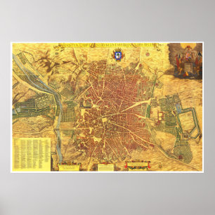 Póster Mapa de época de Madrid España (1656)
