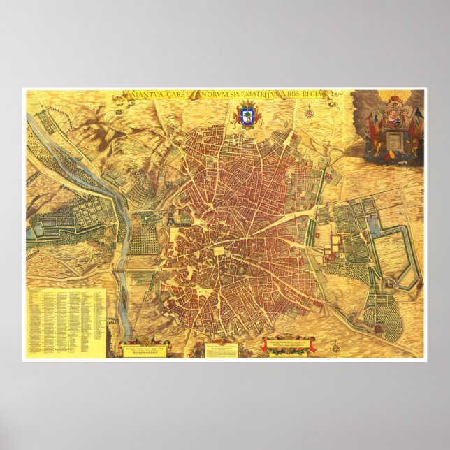 Póster Mapa de época de Madrid España (1656) (Frente)