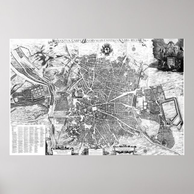 Póster Mapa de época de Madrid España (1656) BW (Frente)