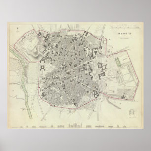 Póster Mapa de época de Madrid España (1831)