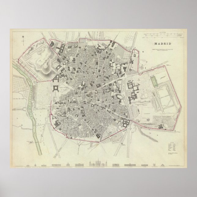 Póster Mapa de época de Madrid España (1831) (Frente)