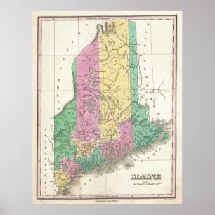 Póster Mapa de época de Maine (1827)